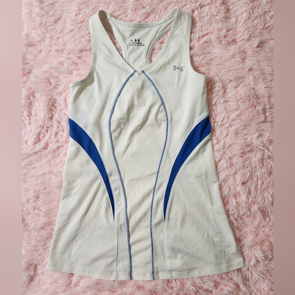Under Armour White with Blue Accents Racerback Tank Top
